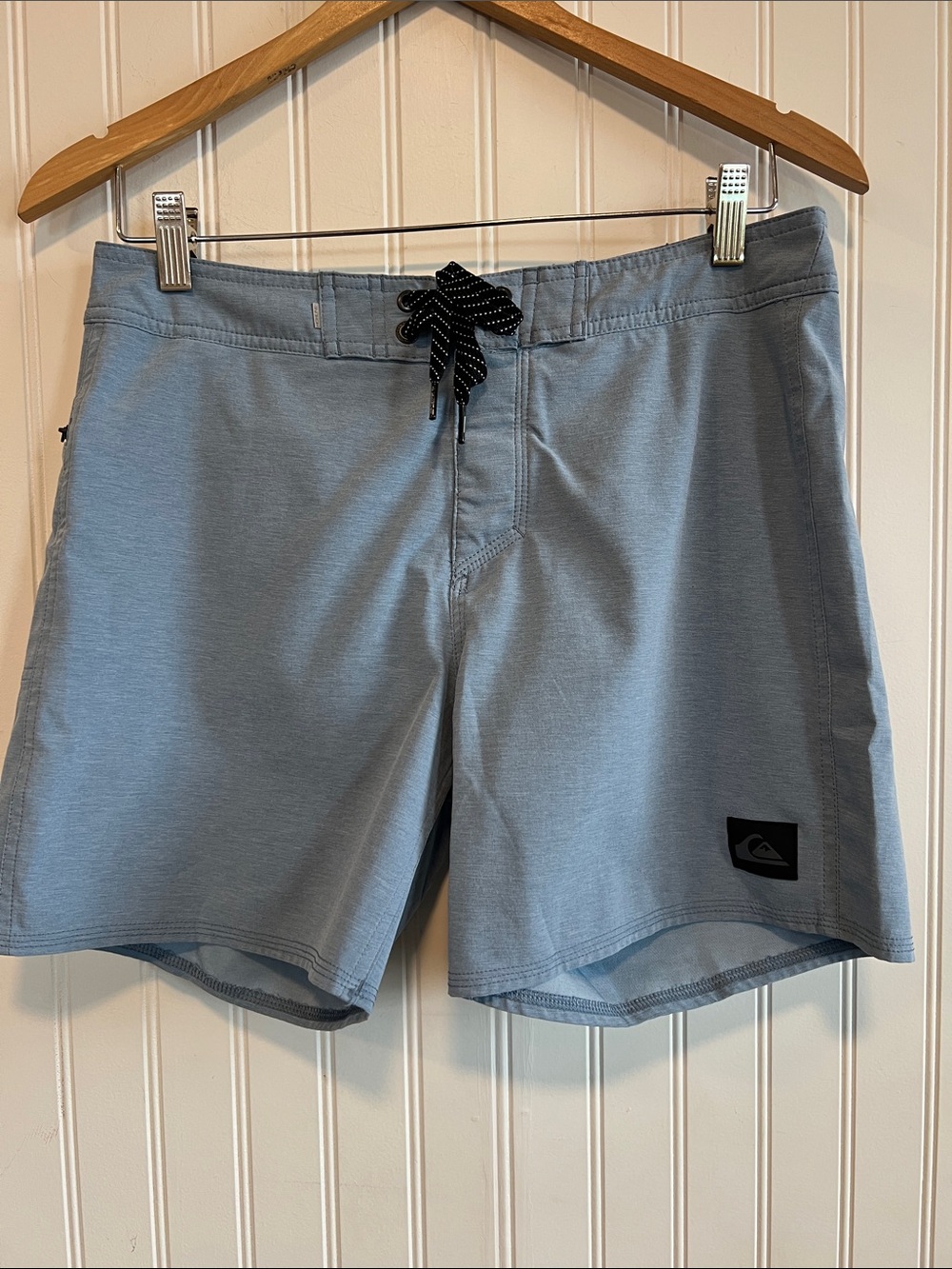 Quiksilver Men’s Dusty Blue Swim Board Shorts with Black Drawstring
